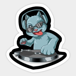 DJ Cat with headphones at the turntables Sticker